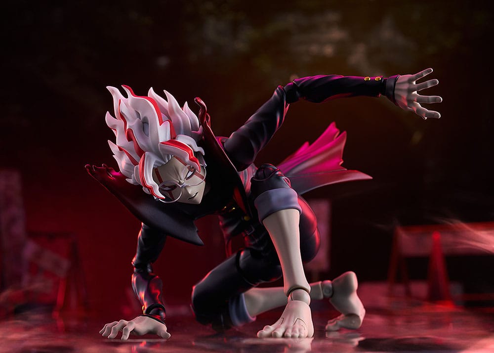 Okarun Transformed figma low to the ground, arm stretched out, red backlight