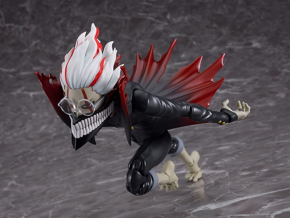 Okarun Transformed figma in a low dashing pose with coat tails flaring