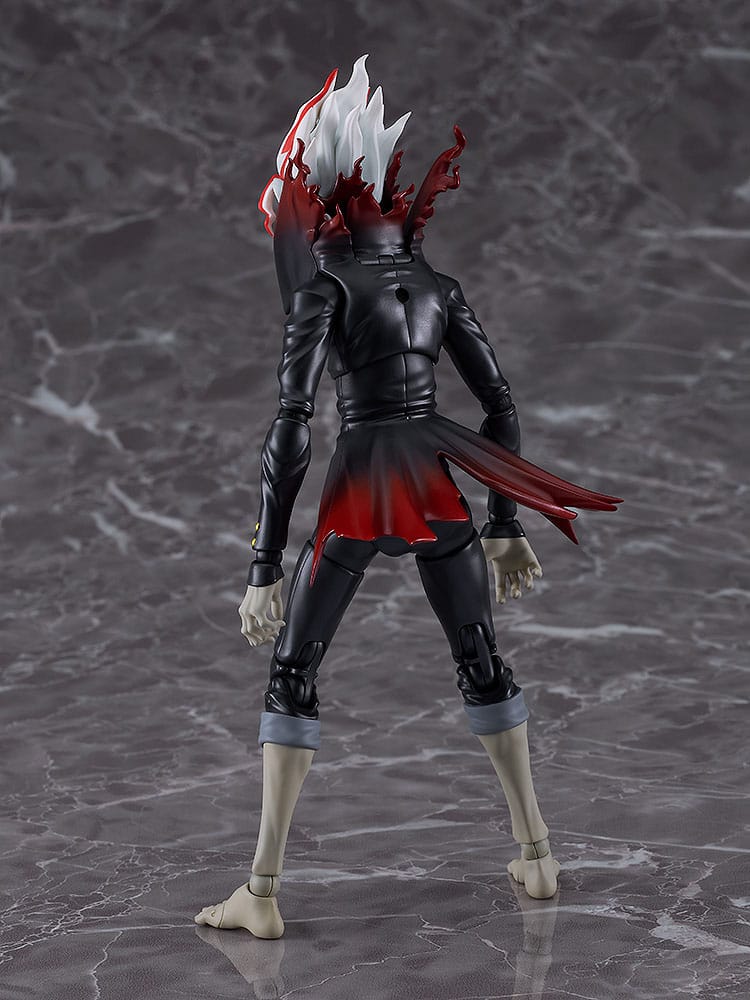 Rear view of the Okarun Transformed figma showing the red-tipped coat tails