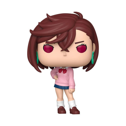 Funko POP! Momo Ayase from Dandadan in pink jumper and school skirt, front view