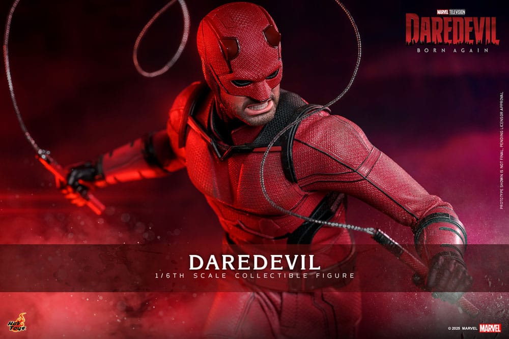 Hot Toys Daredevil: Born Again 1/6 Daredevil figure, promotional banner with billy club cable