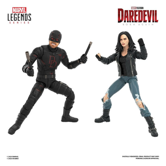 Marvel Legends Daredevil with billy clubs and Jessica Jones in leather jacket, Born Again render