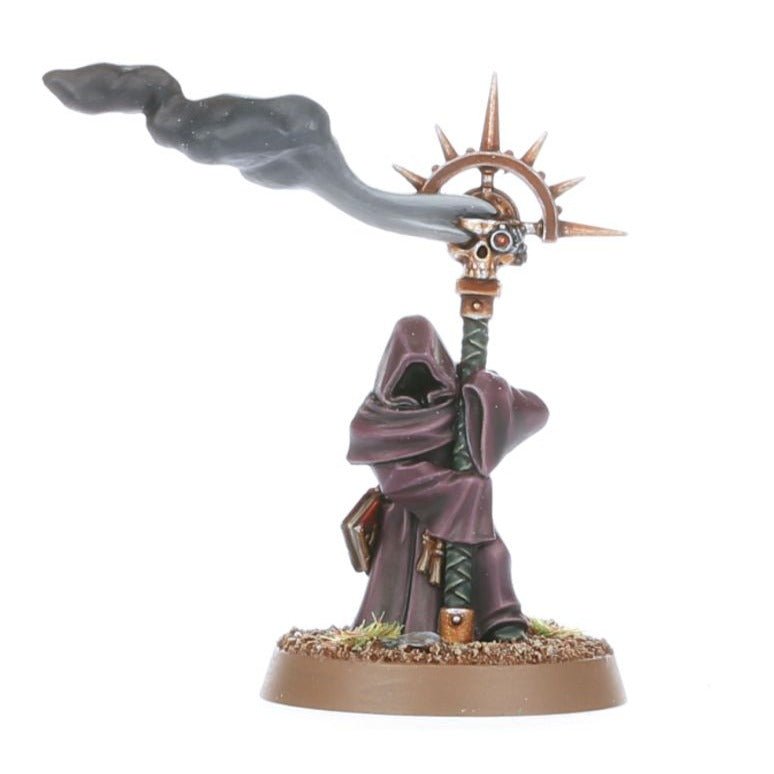 Painted Watcher in the Dark in a hooded robe holding a smoking censer