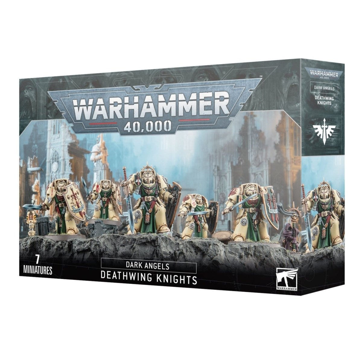 Games Workshop Dark Angels Deathwing Knights box front with bone-armoured Terminators