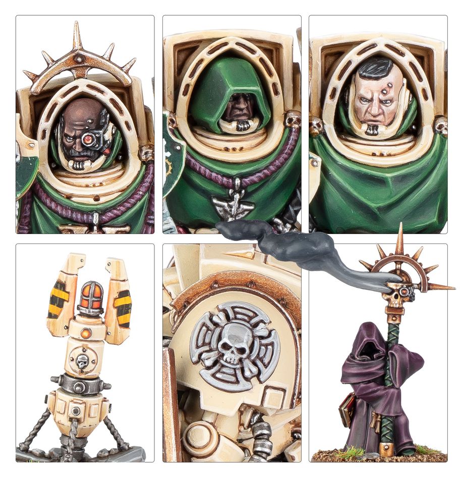 Close-ups of Deathwing Knights hooded and bare heads, teleport homer and Watcher in the Dark
