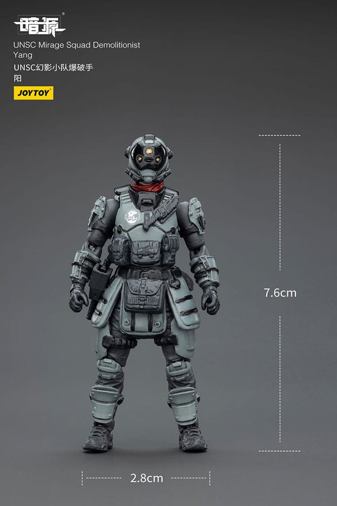 JoyToy Dark Source UNSC Mirage Squad Demolitionist Yang figure with 7.6 cm by 2.8 cm size markings