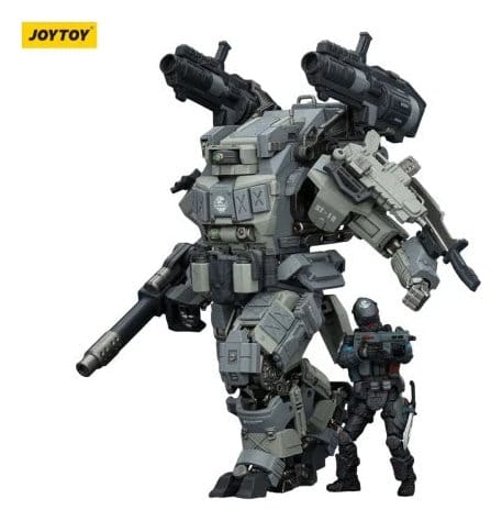 JoyToy Dark Source APOC Bedrock Fury Fire Strike Mech 1/25 shown with pilot figure for scale