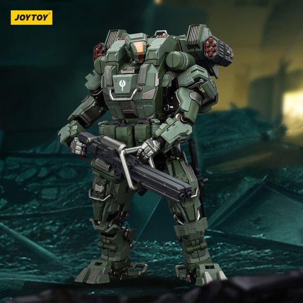 JoyToy Dark Source APOC Falcon 02 Rapid Assault Mech 1/25 in a ruined city diorama
