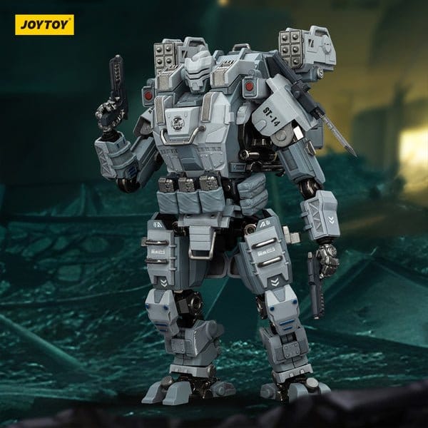 JoyToy Dark Source APOC Sky Tempest Fire Strike Mech 1/25 in a ruined city diorama