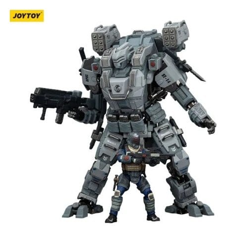 JoyToy Dark Source APOC Sky Tempest Fire Strike Mech 1/25 shown with pilot figure for scale