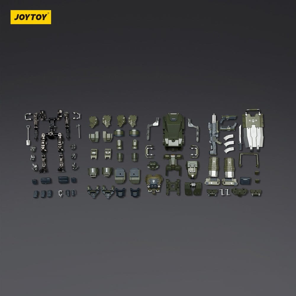 JoyToy Dark Source APOC Storm Surge Heavy Fire Assault Mech 1/25, all parts and accessories laid out