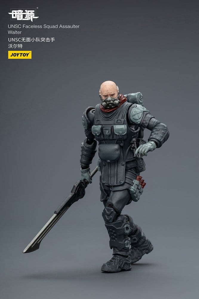 JoyToy Dark Source UNSC Faceless Squad 1/25 Assaulter Walter figure, unmasked head with machete