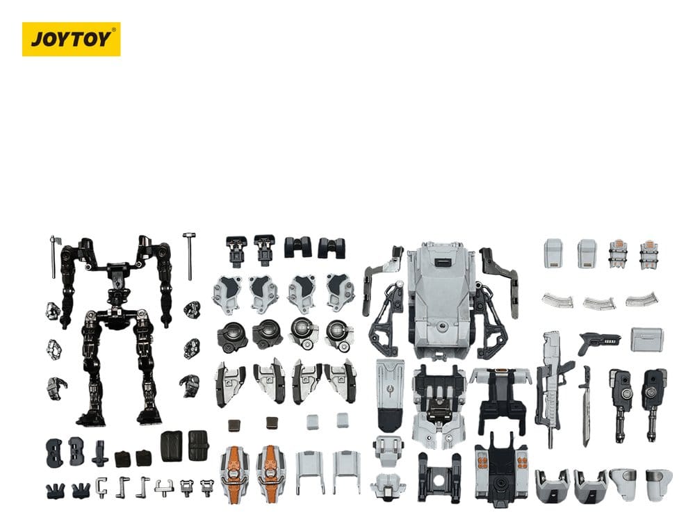 JoyToy Dark Source APOC DragonFang Assault Mech 17 cm, all parts and accessories laid out, white background