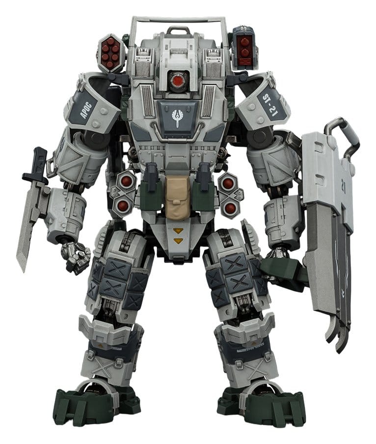 JoyToy Dark Source APOC Mystic Armor Heavy Assault Mech 17 cm figure in white, blade and shield, white background