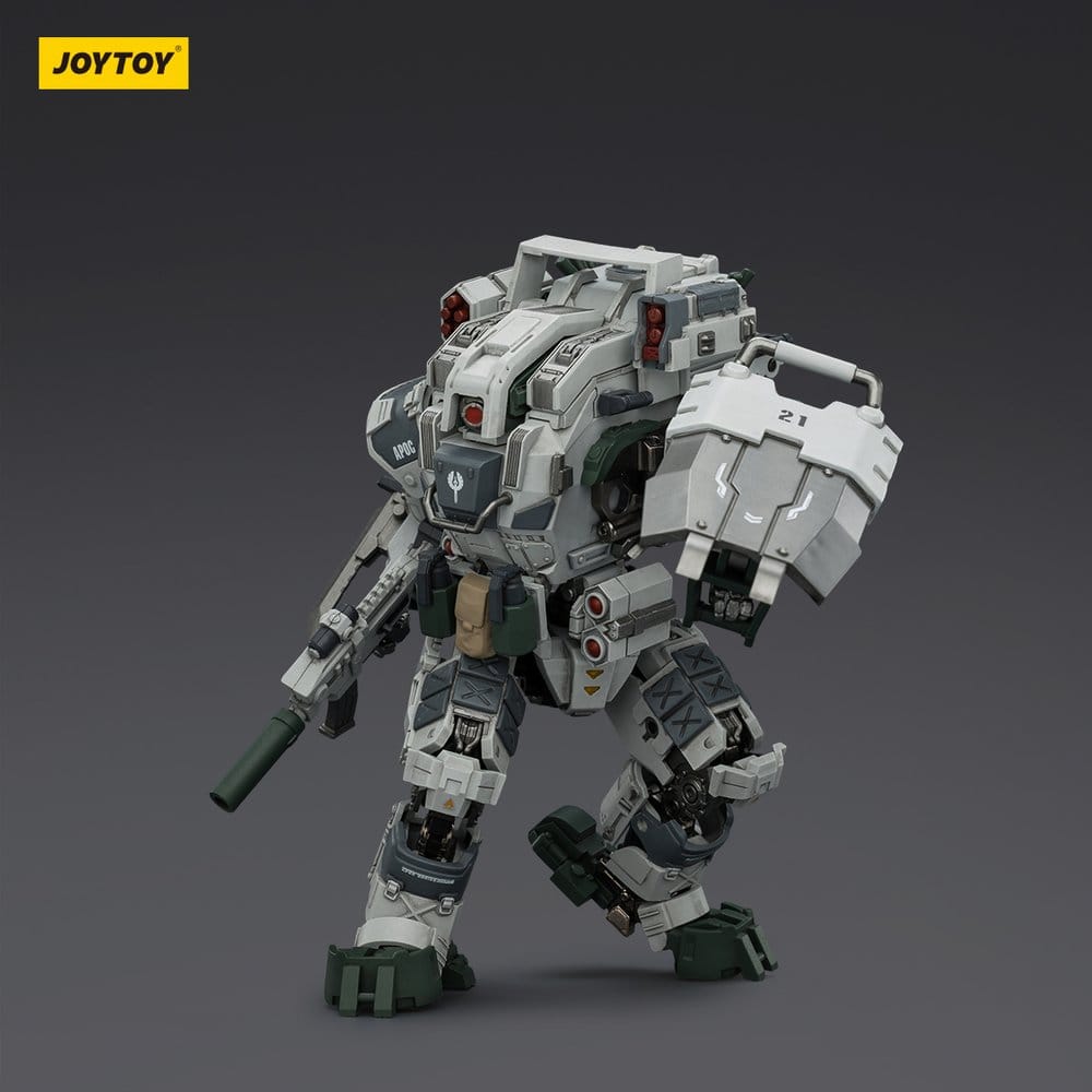 JoyToy Dark Source APOC Mystic Armor Heavy Assault Mech 17 cm figure with rifle and shield, side view, dark background