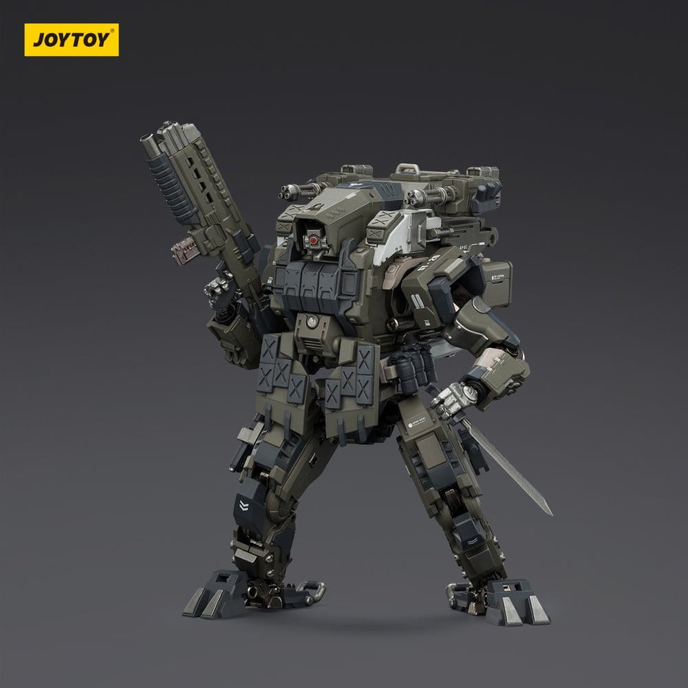 JoyToy Dark Source APOC Razor Stealth/Night Ops Mech figure, raising rifle with blade at side, on dark grey