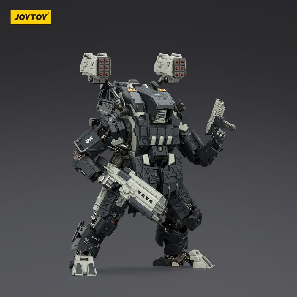 JoyToy Dark Source APOC ThorFire Strike Mech figure, crouched holding rifle and pistol, on dark grey