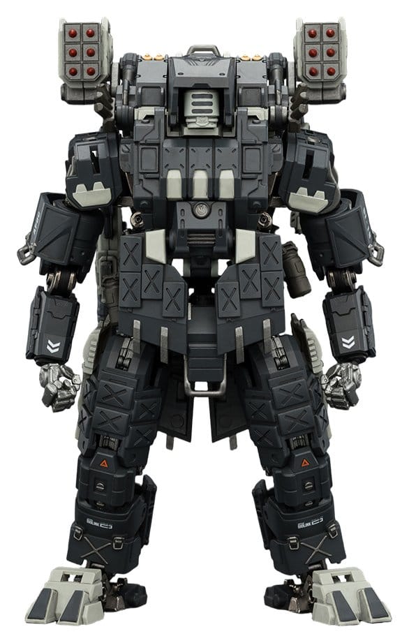 JoyToy Dark Source APOC ThorFire Strike Mech 1/18 figure, front view in dark grey with shoulder rocket pods, on white