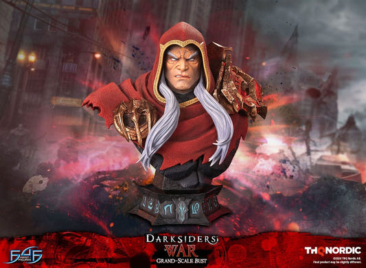 First 4 Figures Darksiders War Grand Scale Bust with red hood and white hair, front view