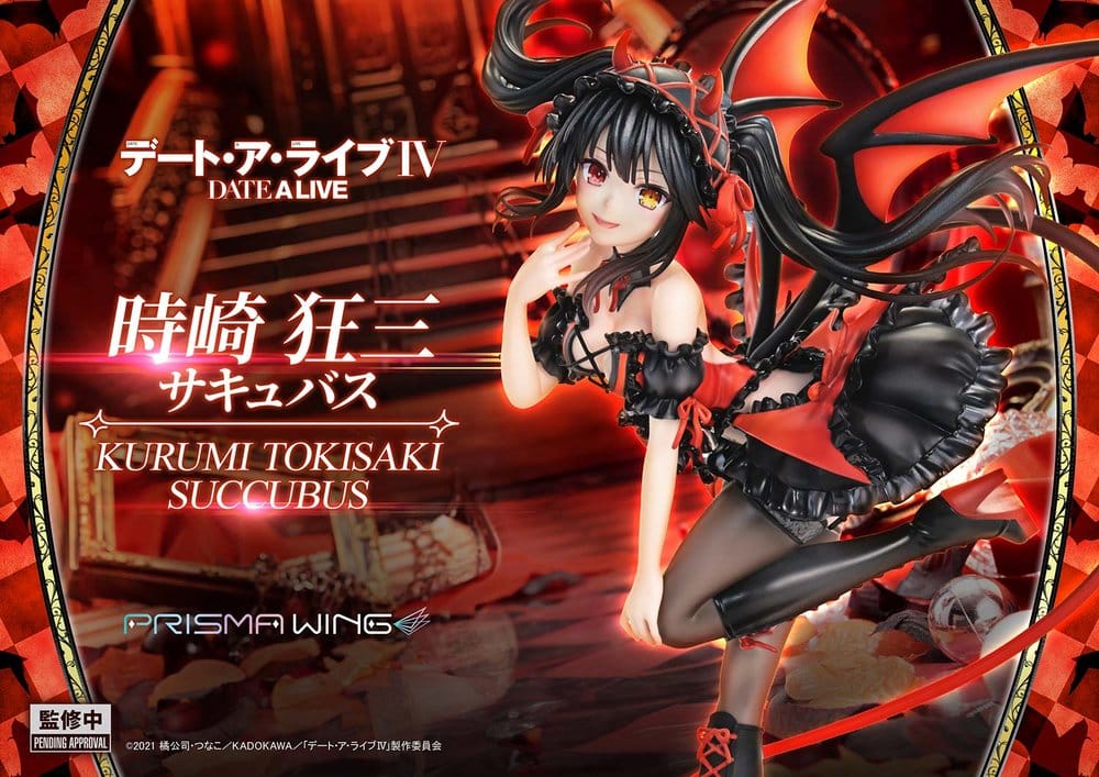Date A Live Kurumi Tokisaki Succubus Prisma Wing banner with the statue on red backdrop