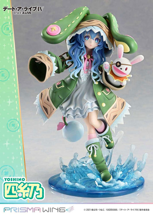 Prime 1 Studio Prisma Wing Yoshino 1/7 statue in green bunny-eared hood on a water splash base