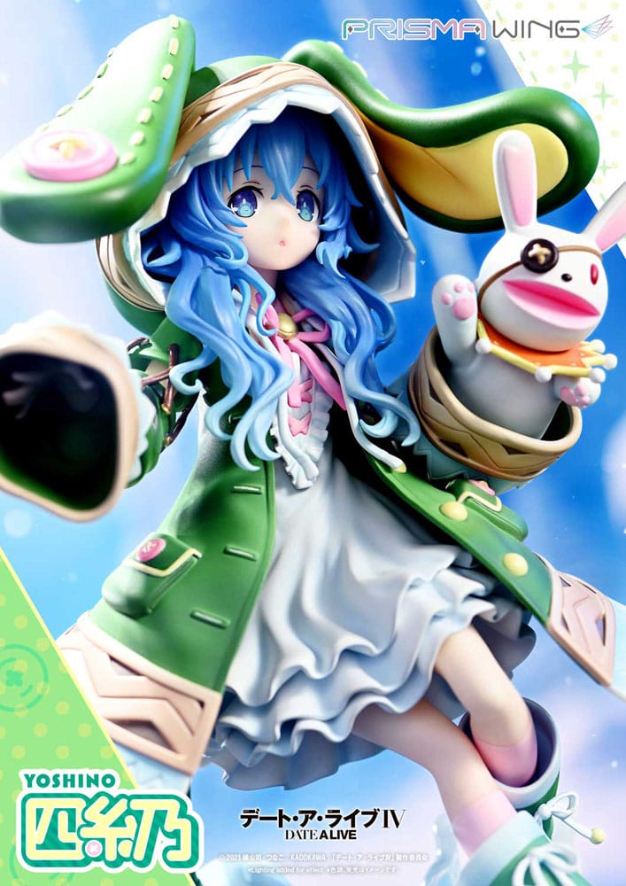 Date A Live Yoshino Prisma Wing statue with puppet Yoshinon against a blue sky