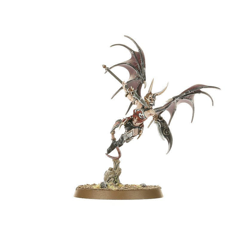 Painted Khinerai Heartrender in swooping pose with pale wings, Daughters of Khaine