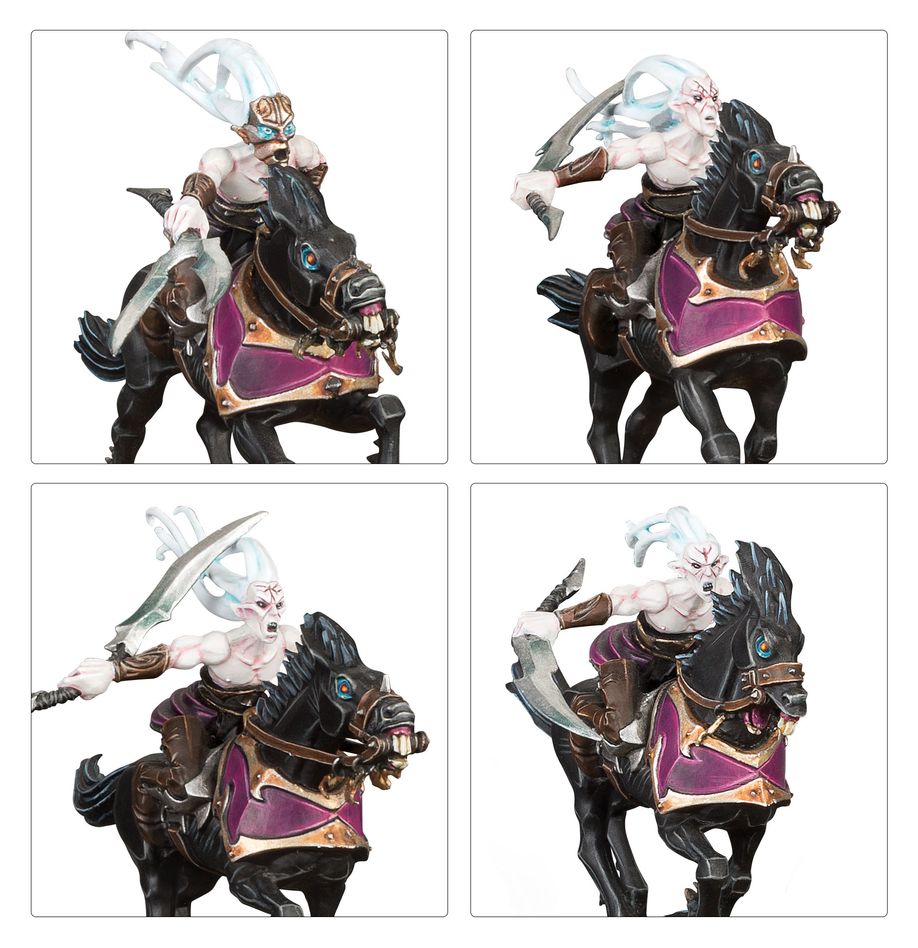 Krethusa's Cronehost close-ups of four painted Doomfire Warlocks on dark steeds