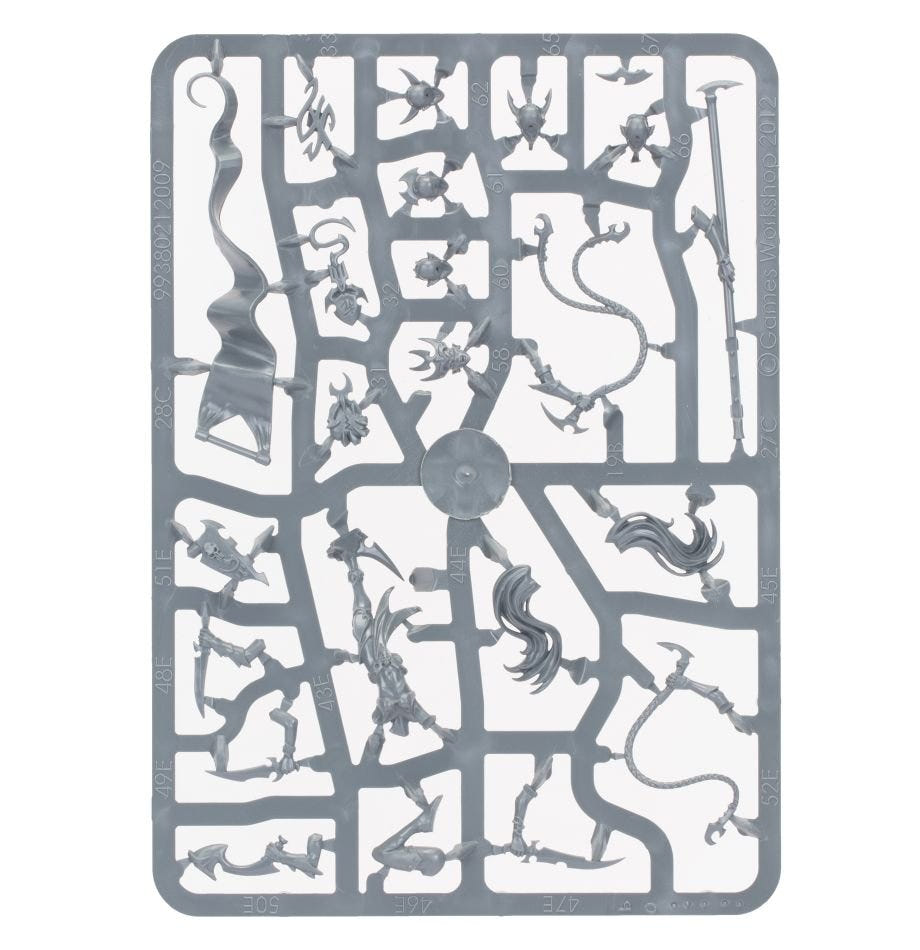 Daughters of Khaine Witch Aelves unpainted plastic sprue, frame 1 of 3