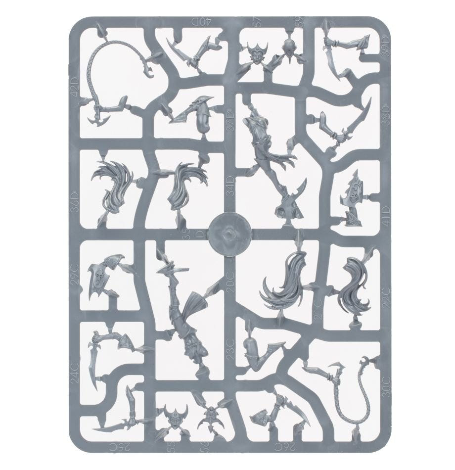 Daughters of Khaine Witch Aelves unpainted plastic sprue, frame 2 of 3