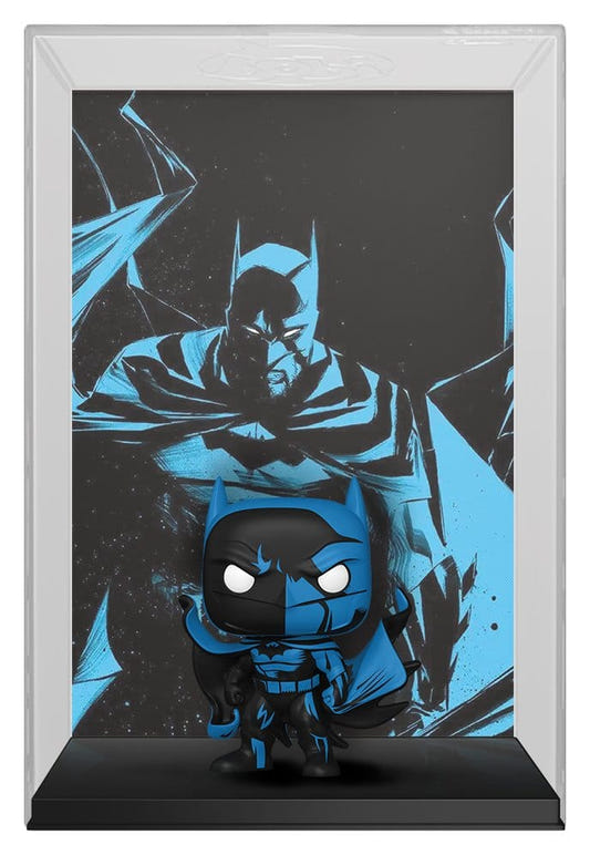 Funko POP! Comic Covers Batman Black & Blue figure in a clear case with blue comic cover backdrop