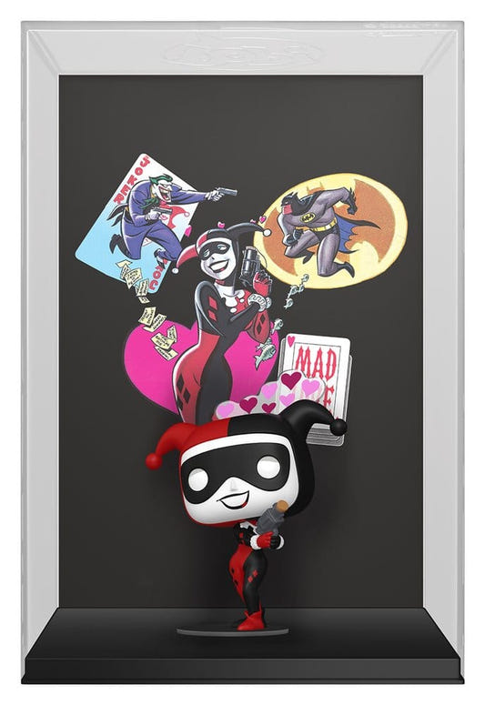 Funko DC Comics POP! Comic Covers Harley Quinn vinyl figure in front of her comic cover art