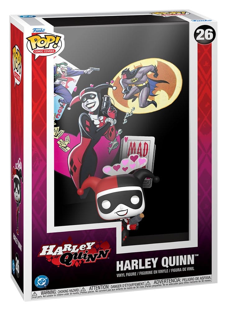 Funko DC Comics POP! Comic Covers Harley Quinn vinyl figure in display case packaging, number 26