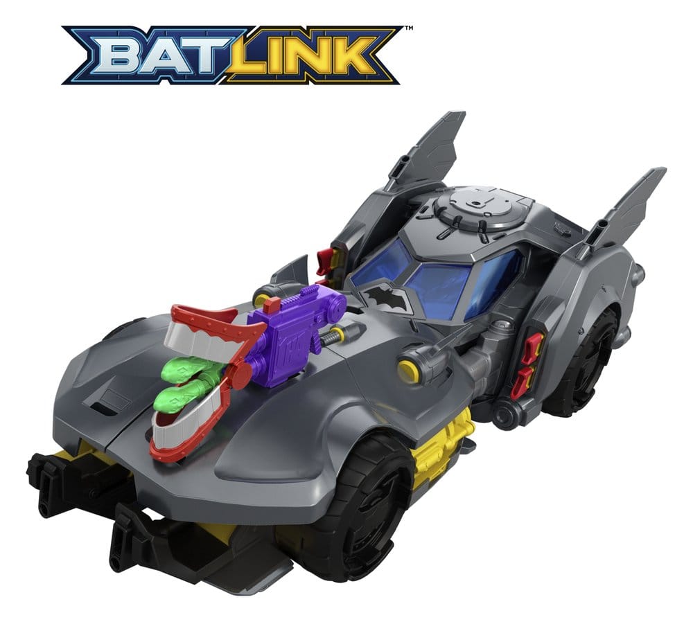 DC Premier Batlink Batmobile fitted with a purple and green Joker-style front attachment