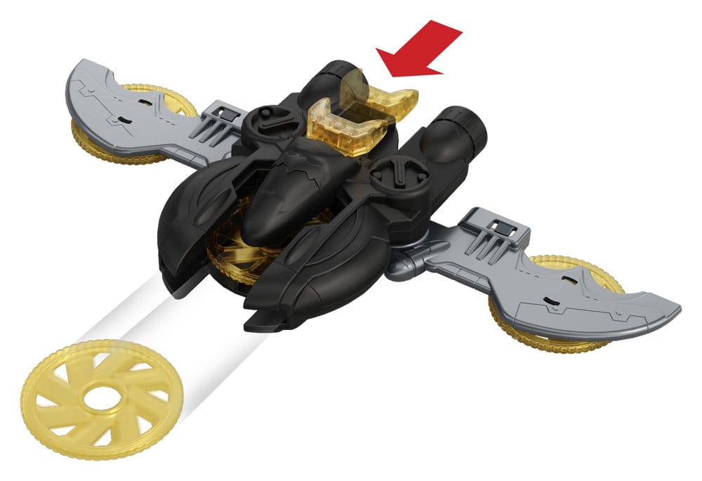 Batlink Bat-Drone accessory from the DC Premier Batmobile firing a gold disc projectile