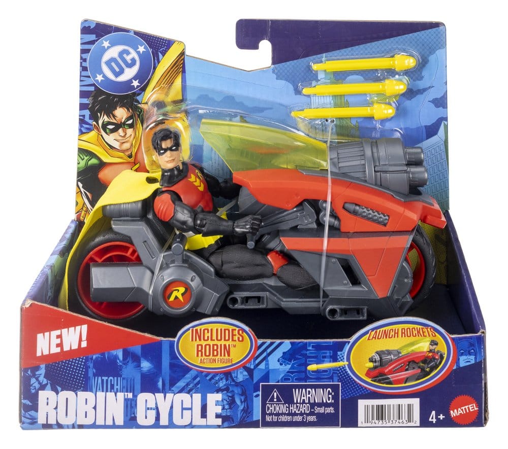 DC Premier Robin Cycle with Robin figure in retail window box packaging