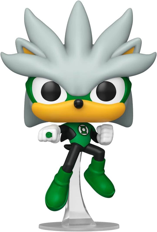 DC x Sonic the Hedgehog Silver as the Green Lantern Funko Pop! Heroes vinyl figure on a clear stand