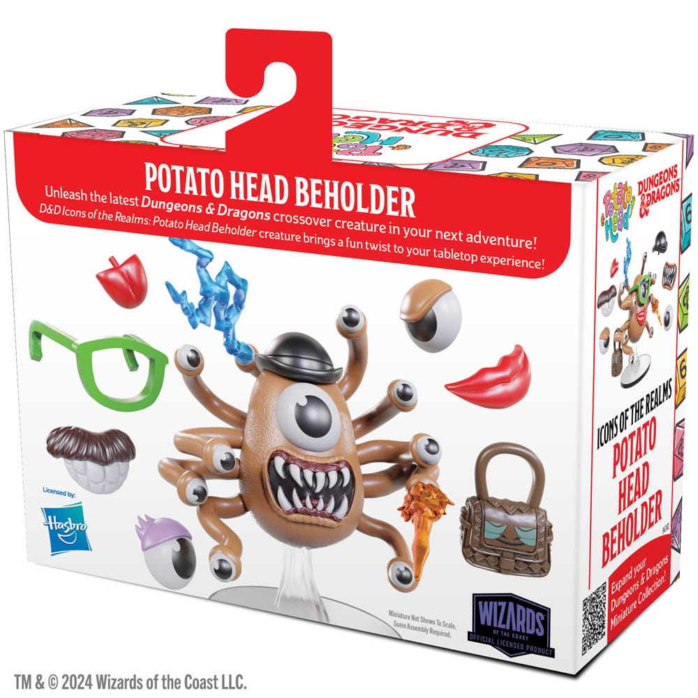 WizKids D&D Potato Head Beholder miniature, box back with parts pictured