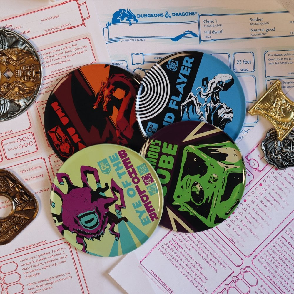 D&D - Monsters Set of 4 Metal Coasters - Loaded Dice
