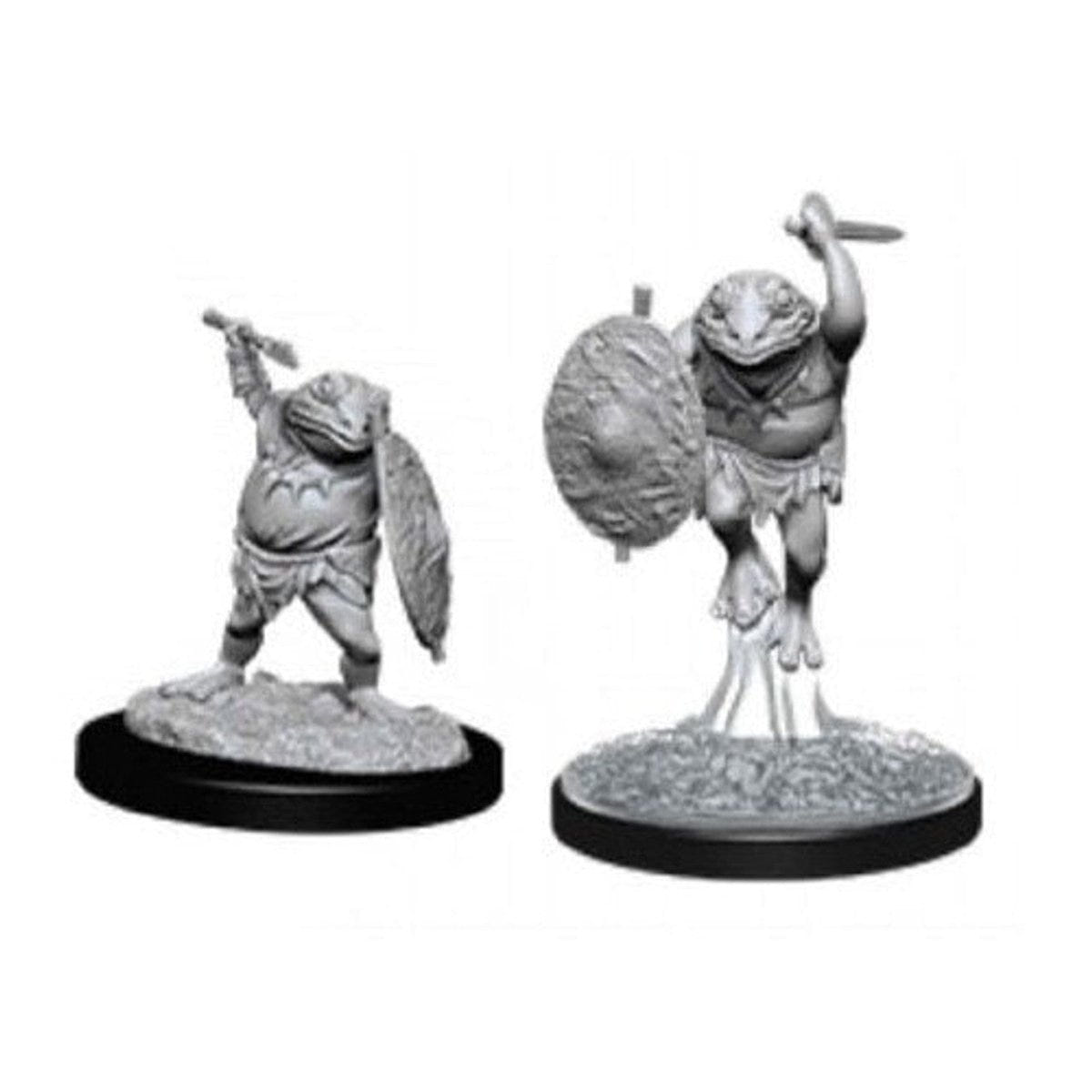 WizKids Nolzur's Marvelous Miniatures Bullywug pair, unpainted frog-folk with sword and shield