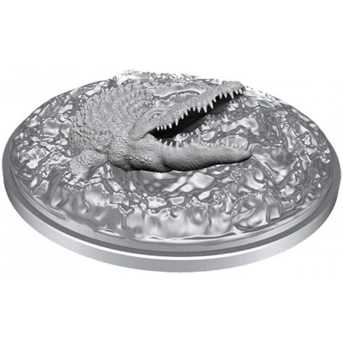 Unpainted Nolzur's Marvelous Miniatures Crocodile emerging from a textured water base