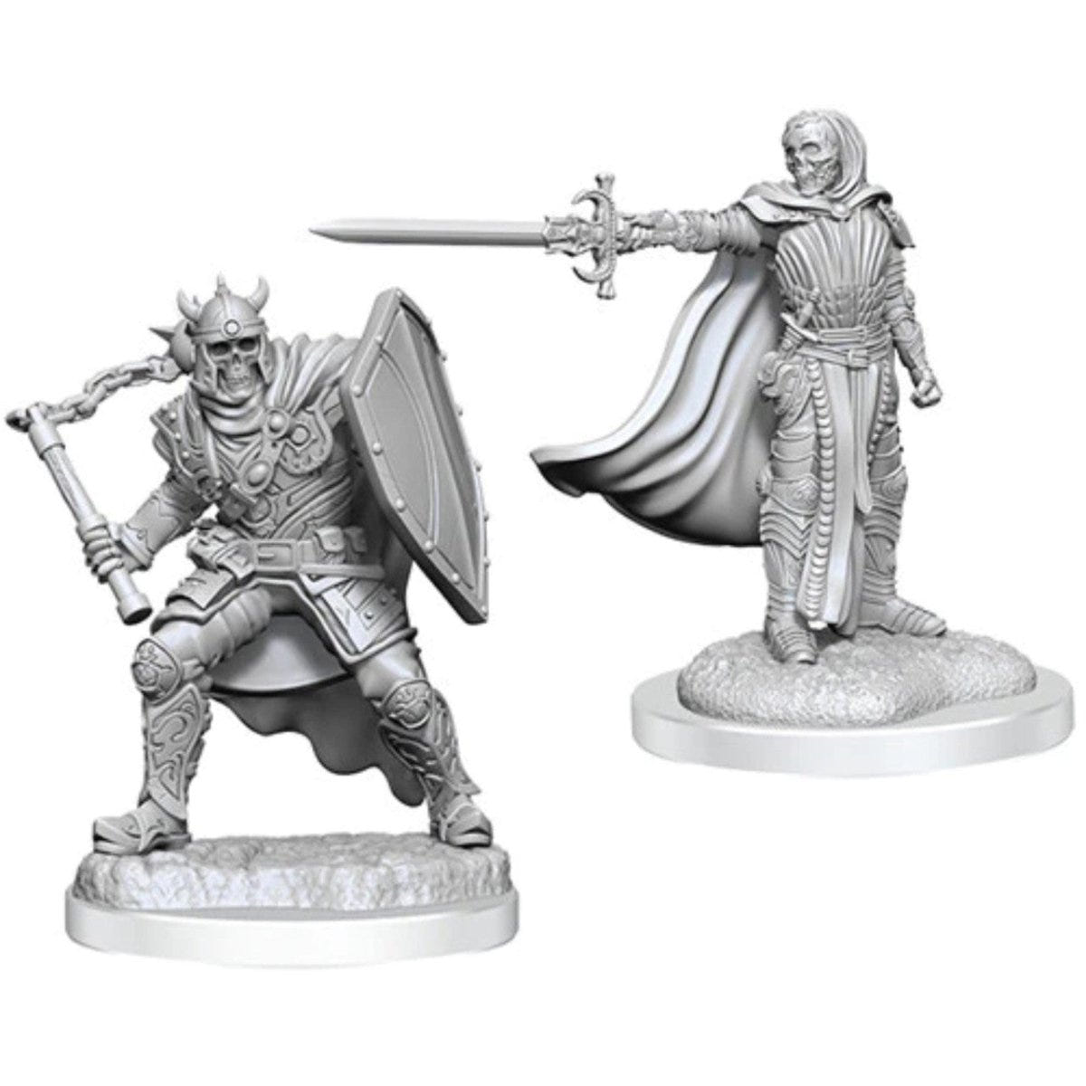 WizKids Nolzur's Death Knights, two primed figures: a skeletal knight with shield and a swordsman