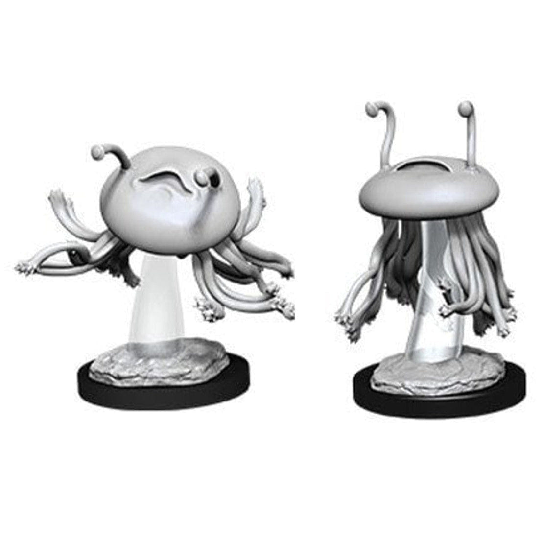 Two unpainted D&D Nolzur's Marvelous Miniatures Flumph figures on black bases