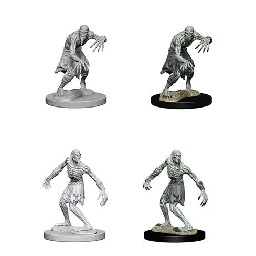 WizKids D&D Nolzur's Marvelous Miniatures Ghouls, two poses shown unpainted and as painted examples