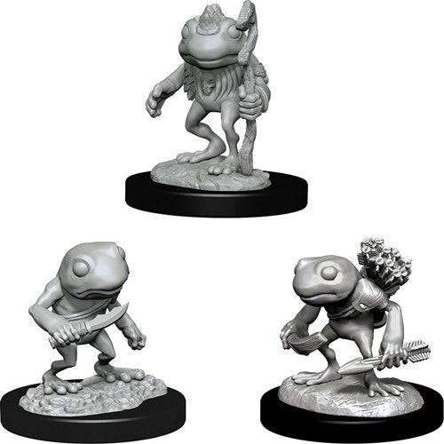 WizKids D&D Nolzur's Marvelous Miniatures Grung trio, unpainted primed frog-folk figures