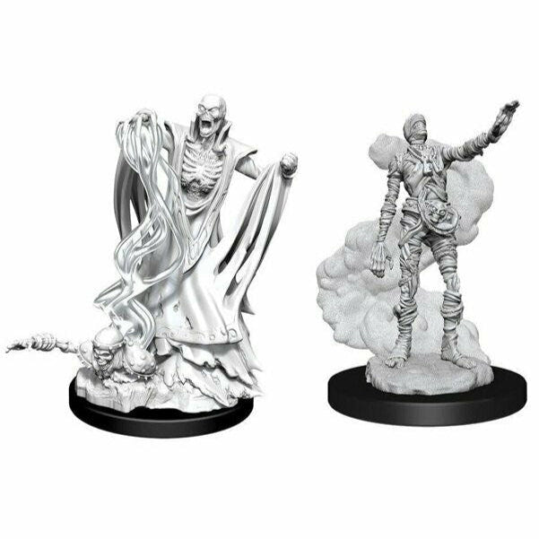 Unpainted Lich and Mummy Lord miniatures, WizKids D&D Nolzur's Marvelous Miniatures Wave 11