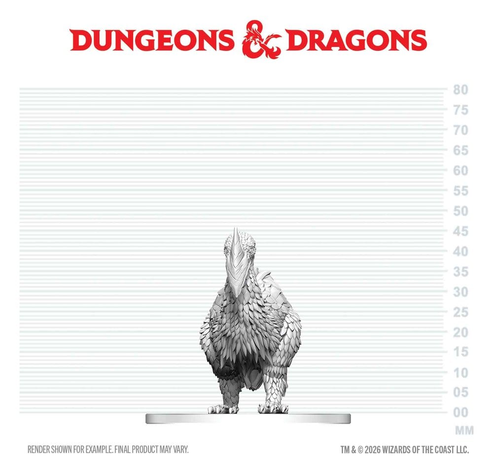 WizKids D&D Nolzur's Axe Beak unpainted miniature on scale grid