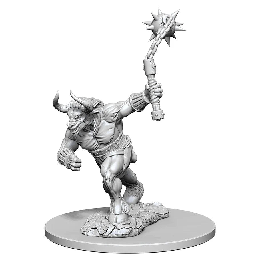 Unpainted Nolzur's Marvelous Miniatures Minotaur swinging a spiked flail