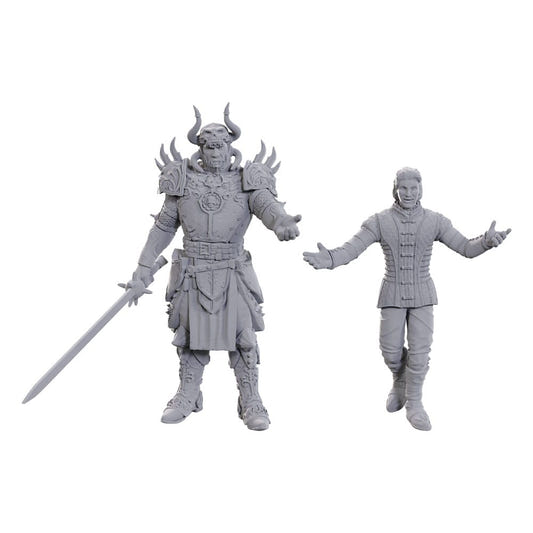 WizKids D&D Nolzur's Sarevok Anchev and Raphael unpainted miniatures side by side