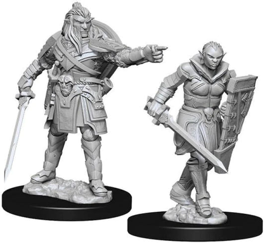 WizKids Nolzur's Hobgoblins unpainted miniatures, a captain pointing with a sword and a female soldier with shield